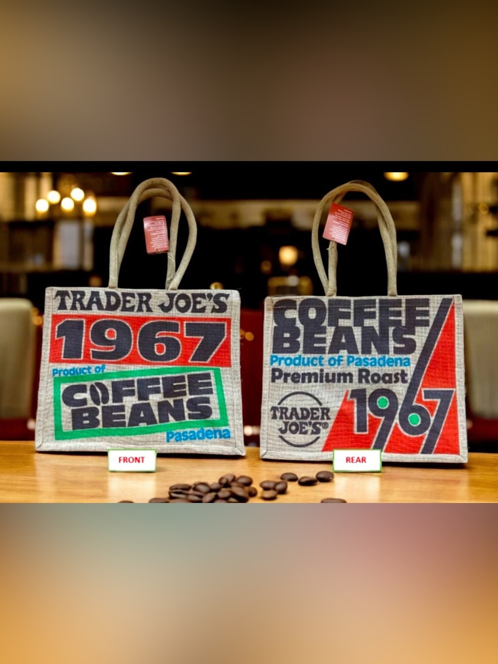 Trader Joe’s 10 NEW 1946 coffee bean Burlap Tote Bag